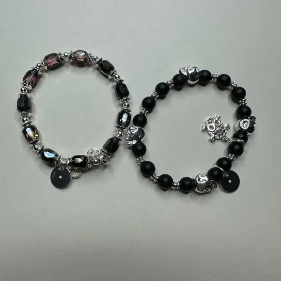 Bomb Party Halloween Skull Boo Stack Stretch Bracelets Set of 2 Goth Girl - Picture 6 of 6